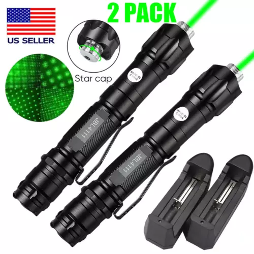 CRESTIN- 2Pk 6000Miles Green Laser Pointer Star Visible Beam Light Rechargeable Lazer Pen