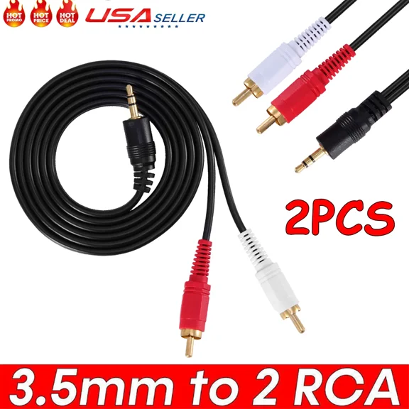 CRESTIN- 2X 3.5Mm To Rca Cable 2Rca Toaux Cord 2Rca To 3.5Mm Adapter Stereo Audio Y-Cable