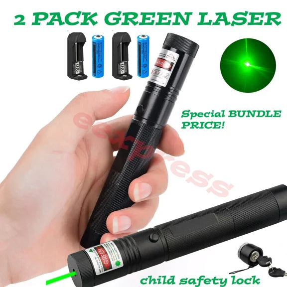 CRESTIN- 2X 6100Mile Green Laser Pointer Lazer Pen High Power Visible Beam Light+Battery