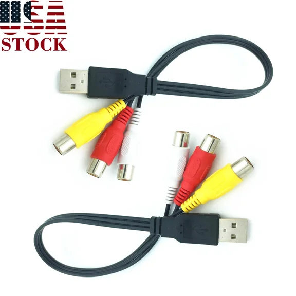CRESTIN- 2X Usb Male To 3 Rca Av Audio Video Cable Adapter 25Cm For Tv Hdtv Dvd 1080P Us