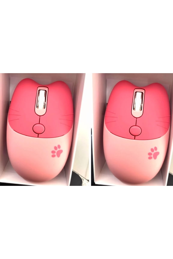 - 2X Wireless Compact Silent Mouse With Cute Cat Designs, 2.4Ghz Plug And Play Wir
