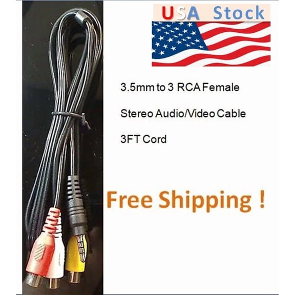 CRESTIN- 3.5Mm To 3 Rca Female Jack Stereo Audio/Video Cable 3Ft Cord *Free Shipping