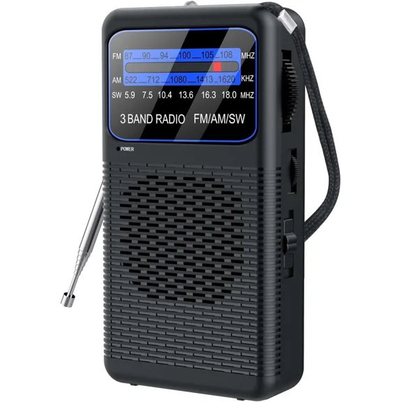 CRESTIN- 3 Band Pocket Radio, Portable Am Fm Sw Battery Operated Radio With Shortwave, Ba