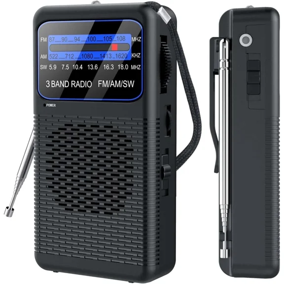 CRESTIN- 3 Band Pocket Radio, Portable Am Fm Sw Battery Operated Radio With Shortwave, Ba