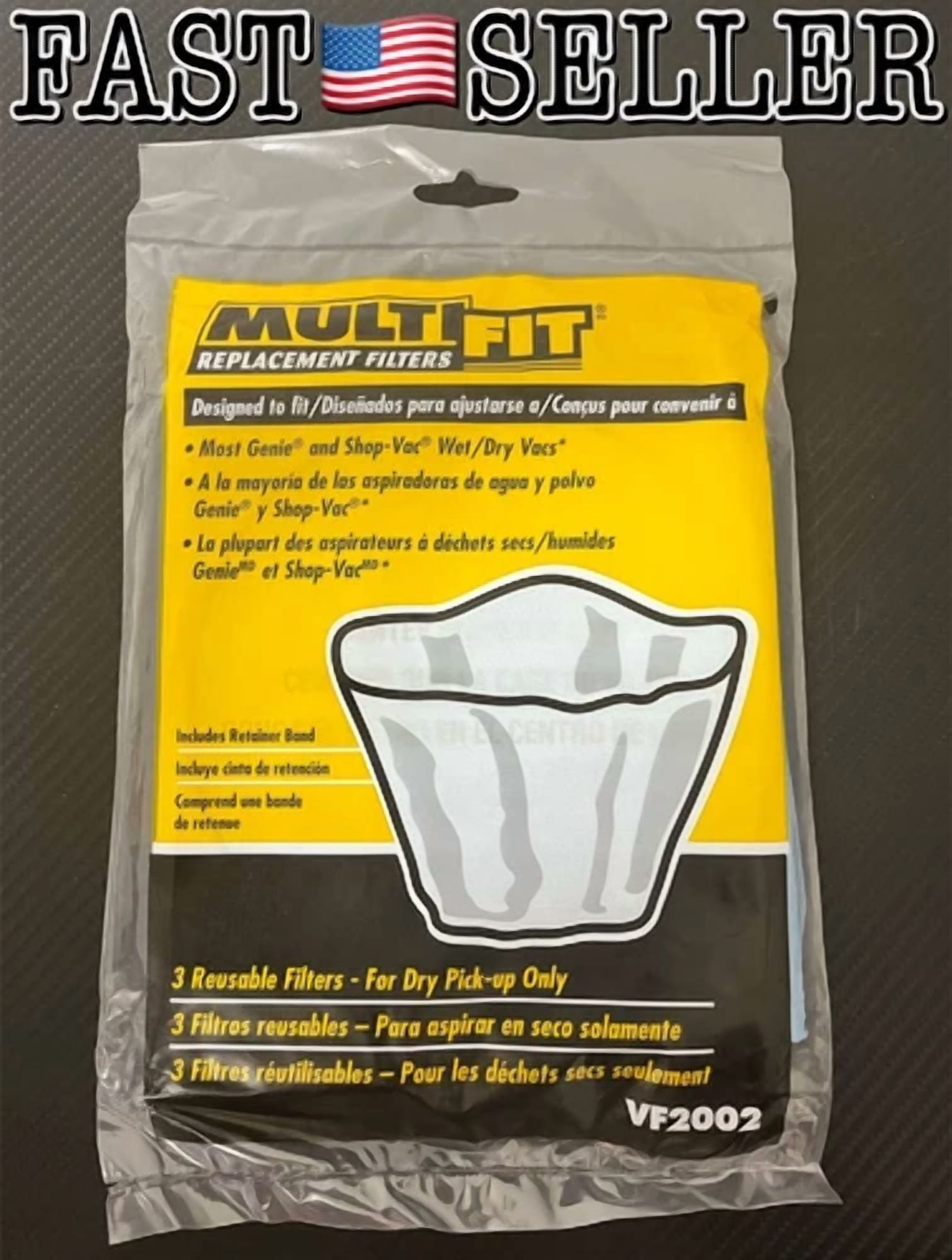 CRESTIN- 3-Pack Disposable Dry Filter With Retainer Band F/ Most Shop-Vac Wet/Dry Vacuums
