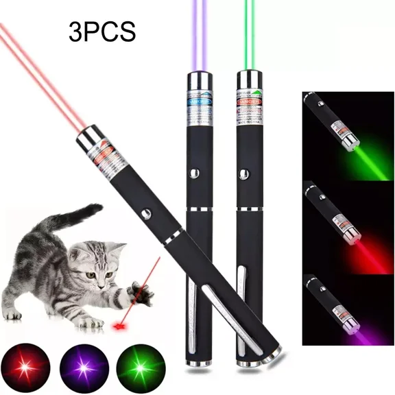 CRESTIN- 3 Packs 900Mile Laser Pointer Pen Green Blue Red Light Visible Beam Lazer