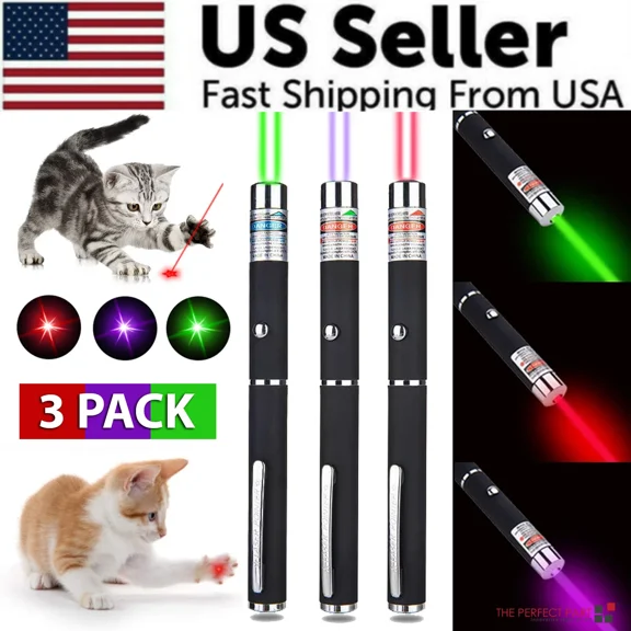 CRESTIN- 3 Packs 900Mile Laser Pointer Pen Green Blue Red Light Visible Beam Lazer