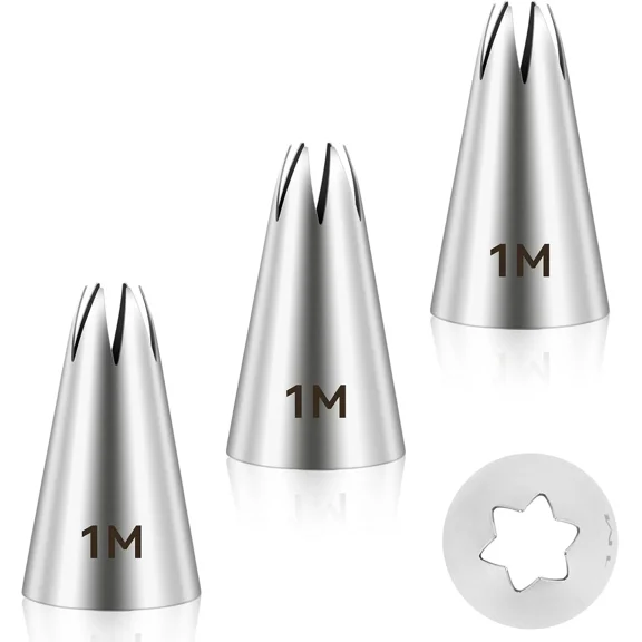 CRESTIN- 3 Pcs 1M Cake Piping Nozzle Tips, Stainless Steel Large Piping Tips Cake Decorat