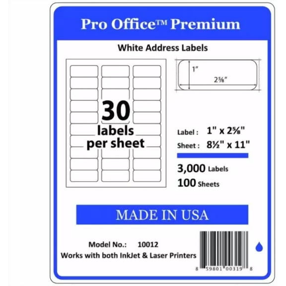 CRESTIN- 3000 1" X 2 5/8" Pro Office Self-Adhesive Address Label Fedex Ups Shipping Label