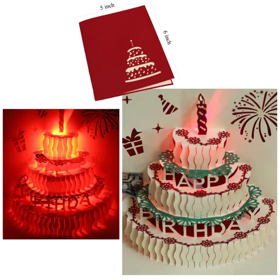 CRESTIN- 3D Pop Up Greeting Cards Led Light Happy Birthday Music Postcard ** 2 Pcs Bundle
