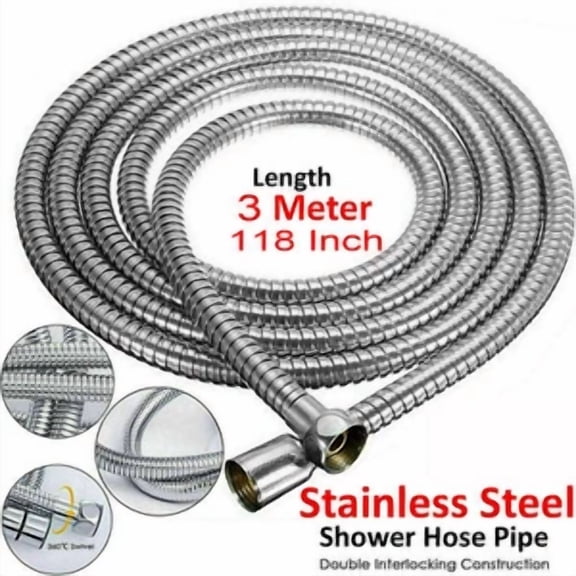 CRESTIN- 3M Shower Hose Pipe Handheld Extra Long Stainless Steel Bathroom Flexible Tube