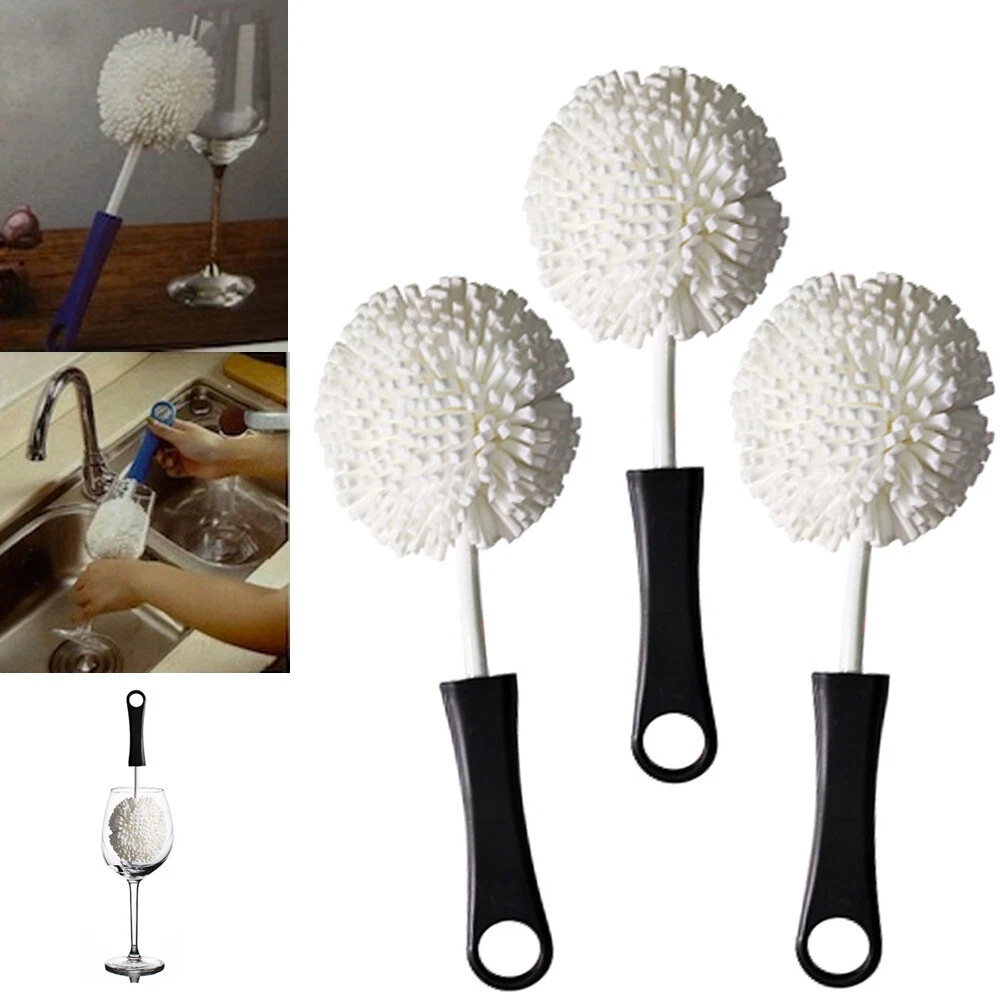 CRESTIN- 3Pk Foam Goblet Wine Glass Cleaner Brush Bottles Mugs Tumblers Non-Scratch Soft
