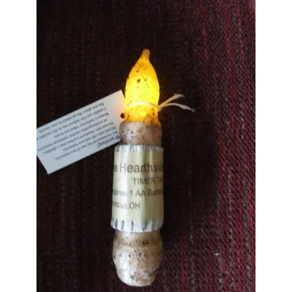 CRESTIN- 4" Burnt Ivory Led Timer Taper Candle Primitive Battery Operated Farmhouse New