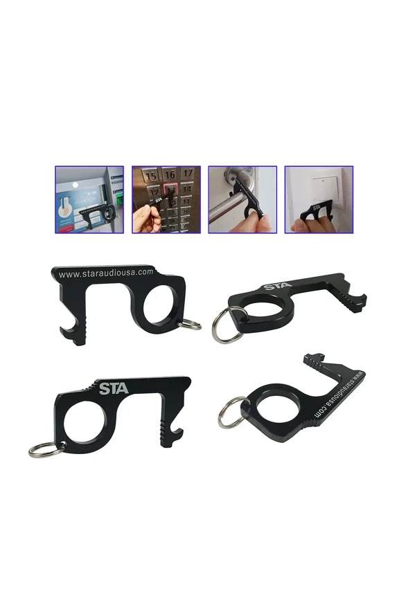 - 4-Pack Portable Clean Key Door Opener Touchless Anti-Microbial Keychain Sinks