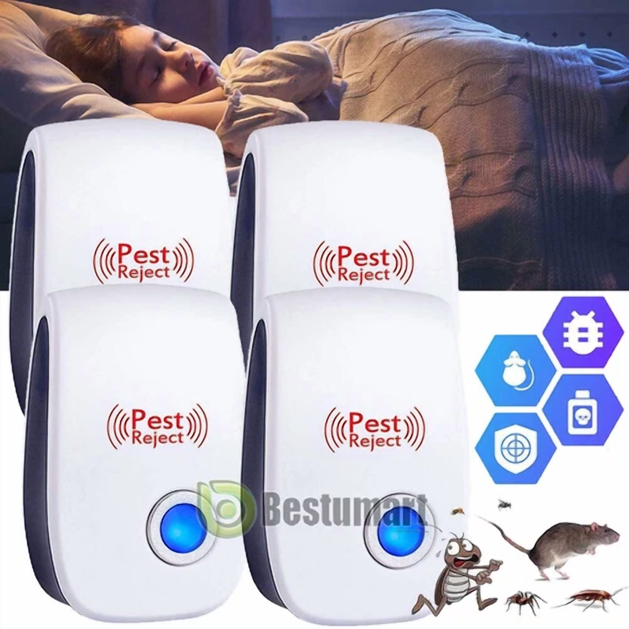 CRESTIN- 4 Pcs Ultrasonic Pest Reject Home Control Electronic Repellent Mice Rat Repeller
