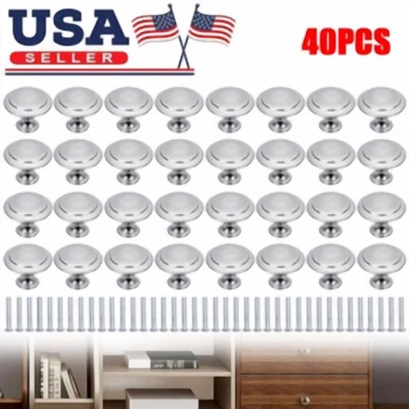 CRESTIN- 40X Brushed Nickel Kitchen Cabinet Knobs Handles Stainless Steel Drawer Pulls Us