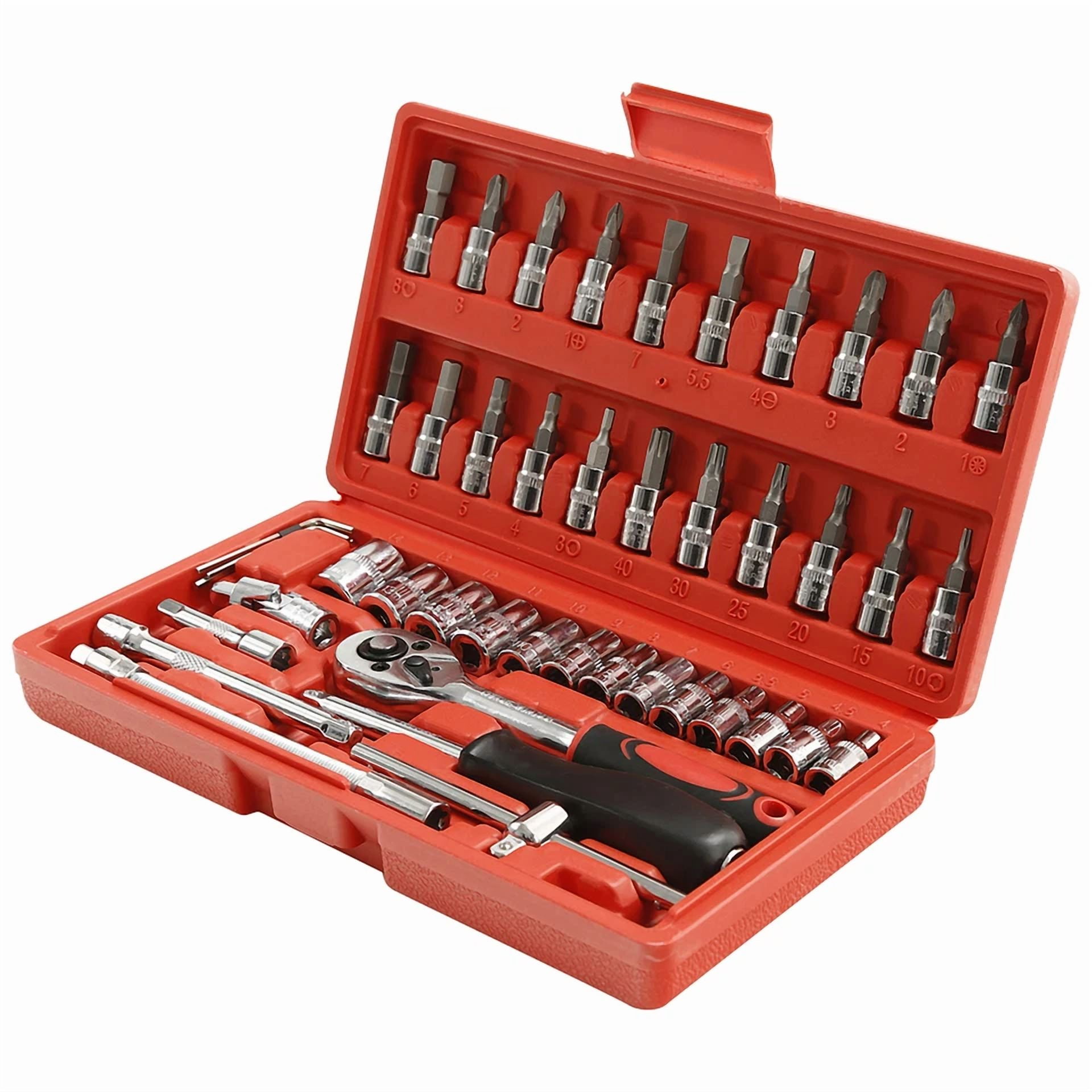 CRESTIN- 46Pcs 1/4"Socket Ratchet Wrench Set Mechanical Tool Kit For Household Car Repair