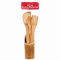 thumbnail image 1 of CRESTIN- 4Pc Natural Bamboo Wooden Kitchen Tools Utensils Spoon Fork Cooking Set W/Holder, 1 of 2