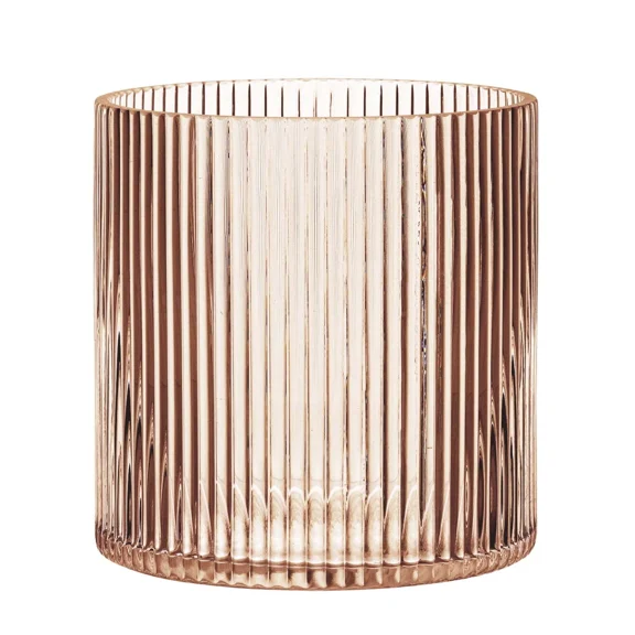 CRESTIN- 5" Amber Glass Ribbed Candle Holder Hurricane, Suitable For 3X 3In Pillar Candle