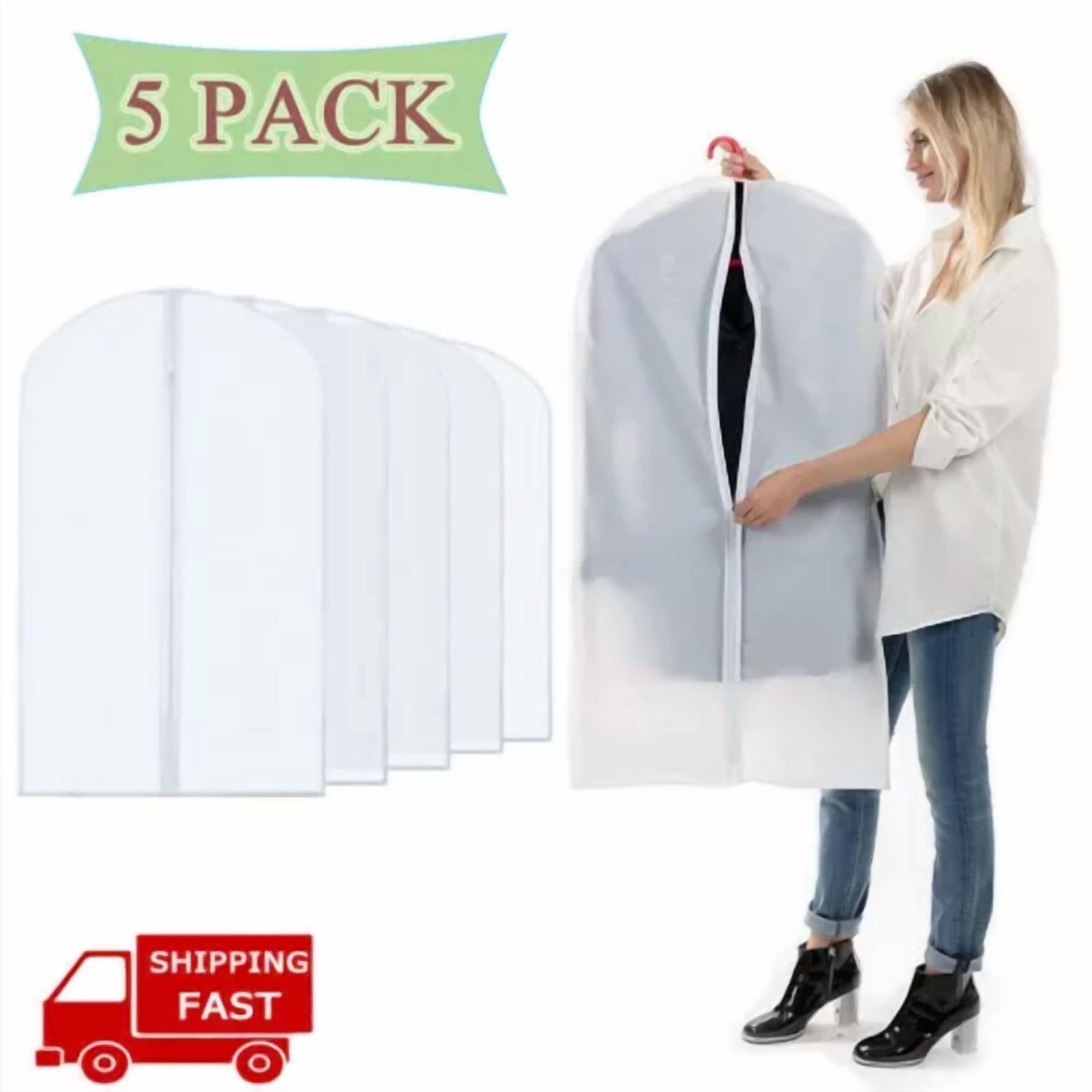 CRESTIN- 5 Pack Hanging Garment Bags Moth-Proof Full Zipper Closet Storage Dust Cover Bag