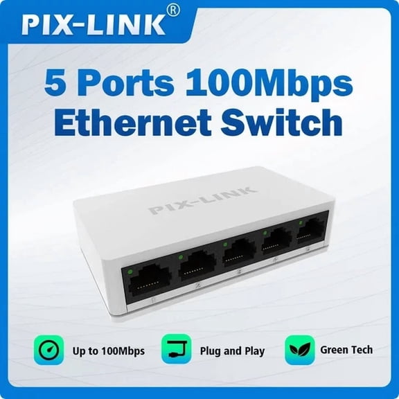 CRESTIN- 5-Ports 10/100Mbps Desktop Switch Ethernet Network Expansion Plug-N-Play New