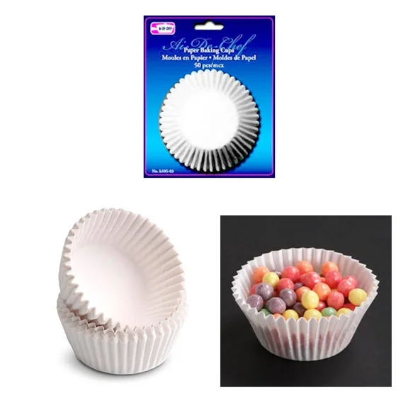 CRESTIN- 50 Pack White Baking Cups Cupcake Liners Paper Molds Muffin Parchment Bake Party