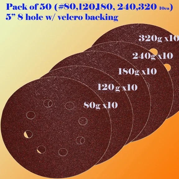 CRESTIN- 50X 5 8 Hole 80/120/180/240/320 Grit Sanding Disk Random Orbit Hook And Loop