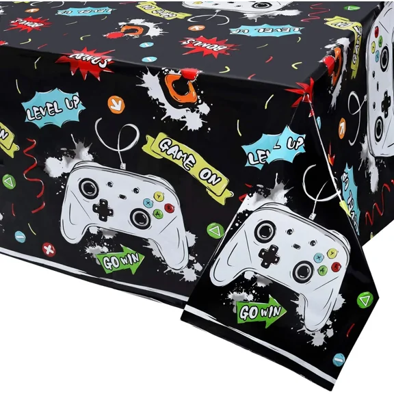 CRESTIN- 54X108 Inches Multi Color Disposable Tablecloth For Video Game Birthday Party