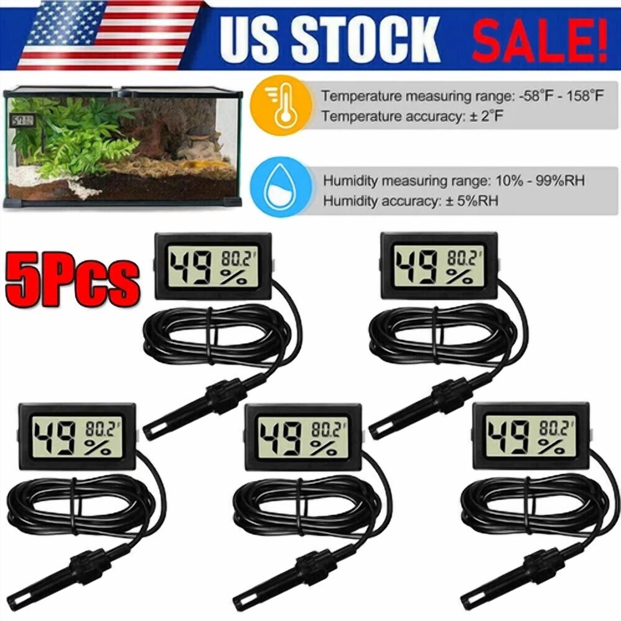 CRESTIN- 5Pcs Lcd Digital Aquarium Humidity Thermometer Hygrometer Meter Gauge W/ Probe