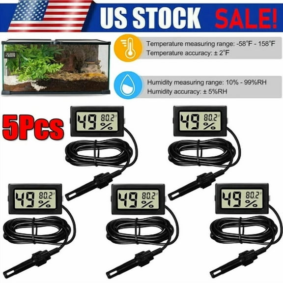 CRESTIN- 5Pcs Lcd Digital Aquarium Humidity Thermometer Hygrometer Meter Gauge W/ Probe