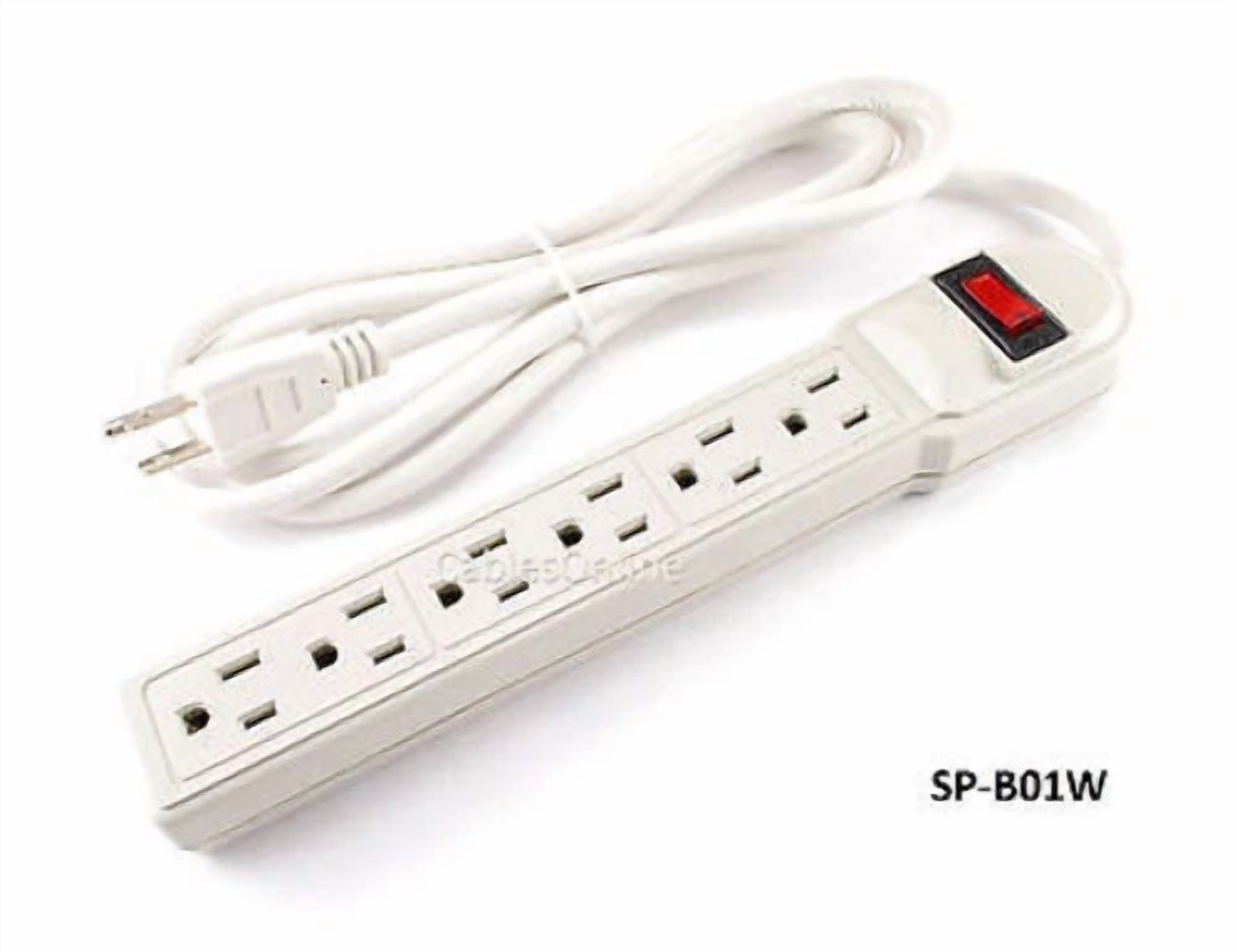 CRESTIN- 6 Outlet Surge Protector 90J / 15Amp Power Strip W/ 6Ft Cable, White, Sp-B01W