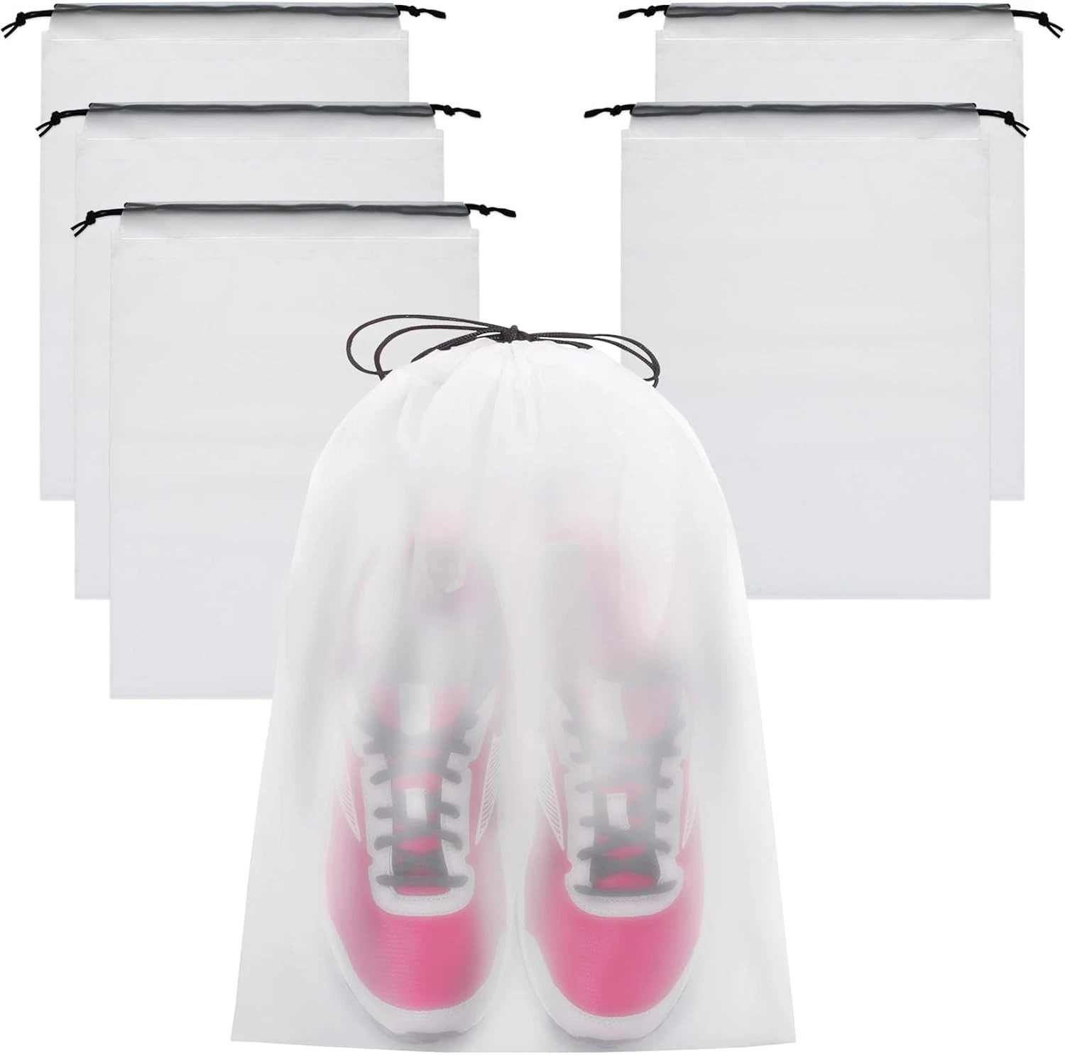 CRESTIN- 6 Pack 15.7 X 11.8 Inch Plastic Drawstring Bags Transparent Shoe Bags For Travel