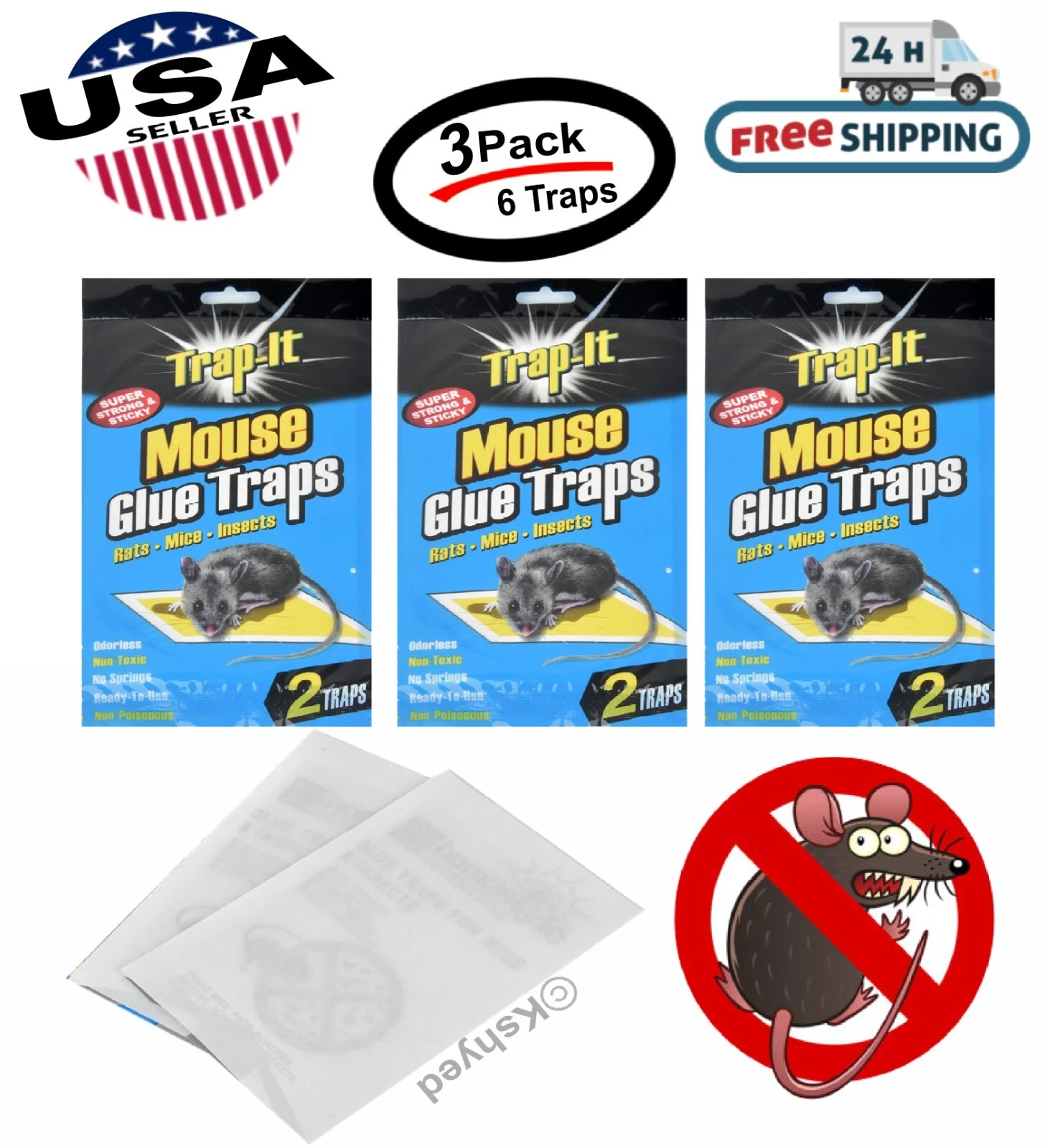 CRESTIN- 6 Traps Mouse Glue Adhesive Sheets Rodent Catcher Indoor Sticky Traps (3 Pack)