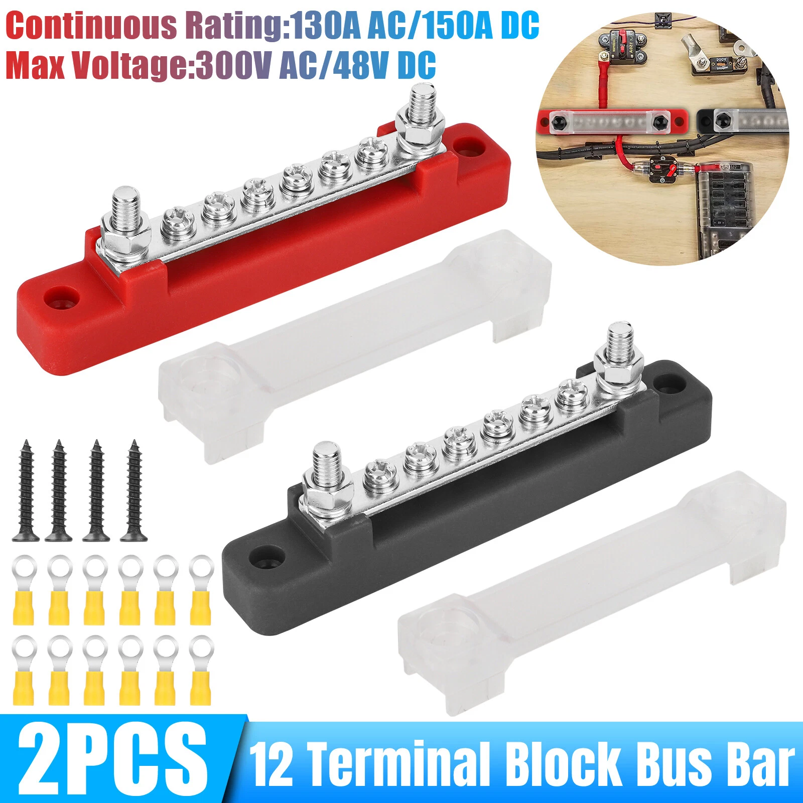 CRESTIN- 6 Way Power Distribution Bus Bar Terminal 150A Screws Battery Block For Car Boat
