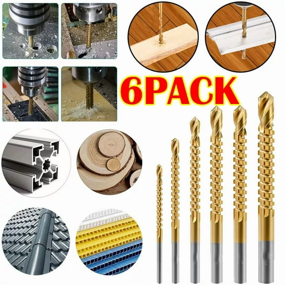 CRESTIN- 6Pc Twist Drill Bit Set Power Tool Accessories Screw Holes For Wood Metal Usa