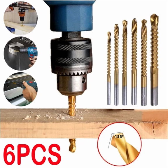 CRESTIN- 6Pcs Twist Drill Bit Set Power Tool Accessories Screw Holes For Wood Metal Us