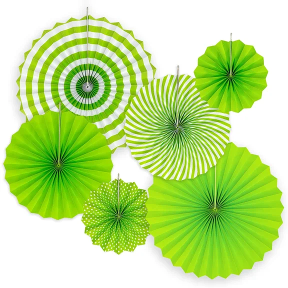 CRESTIN- 6Pk Hanging Paper Fans Rosettes Event Party Wedding Decorations Pom Pom Green