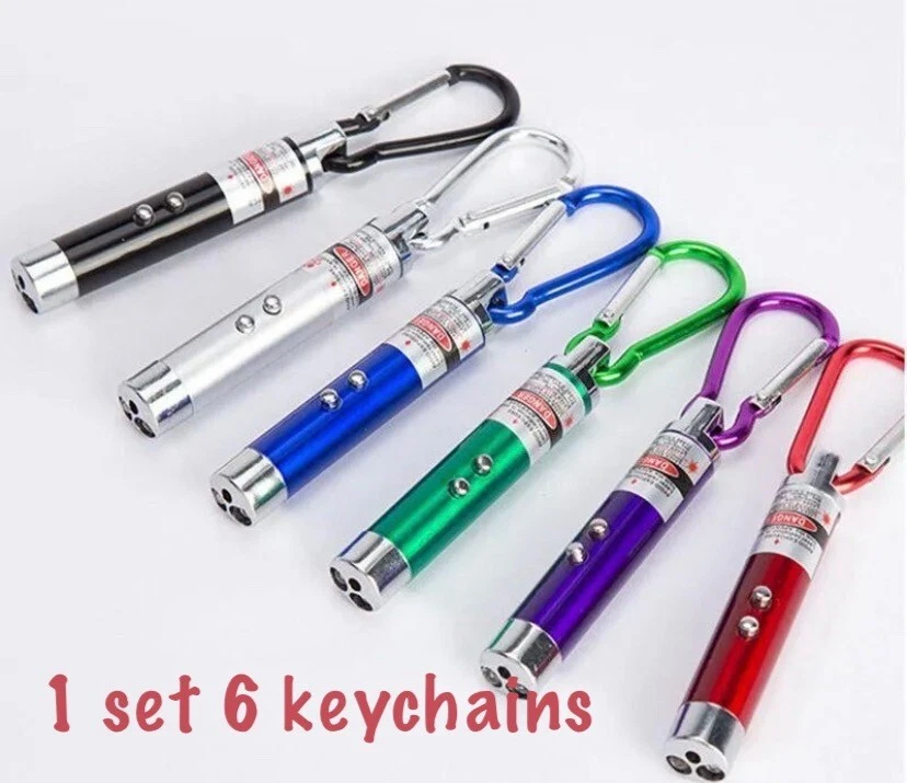 CRESTIN- 6X Laser Pointers Flashlight Keychain Emergency Light And Pets Dog Cat Toy