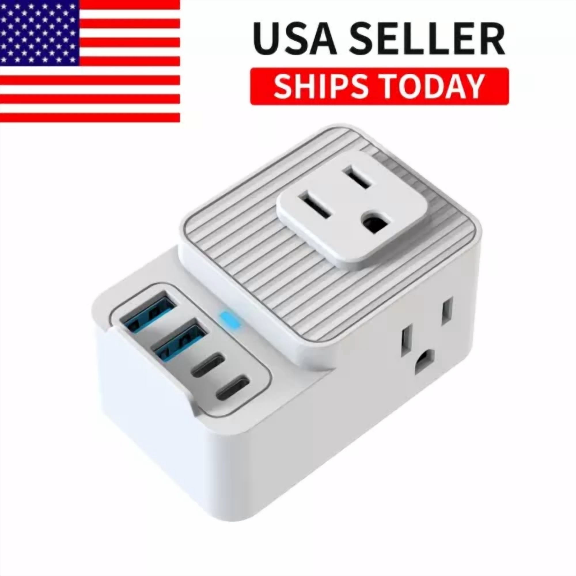 CRESTIN- 7-In-1 Outlet Extender: 3 Ac Outlets, 4 Usb (2A+2C), Portable For Home/Travel