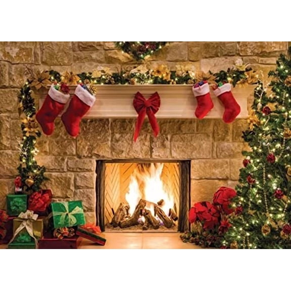 CRESTIN- 7X5Ft Christmas Fireplace Backdrop For Family Portrait Studio Winter 7'X5'Ft A
