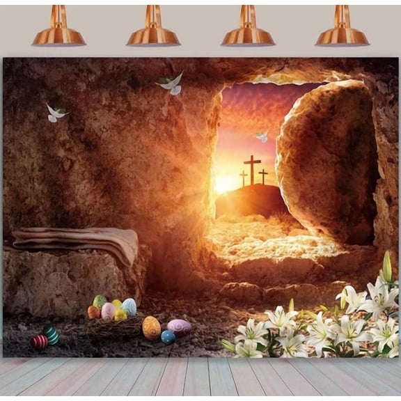 CRESTIN- 7X5Ft Easter Empty Tomb Photography Background Jesus Crucifixion Resurrection