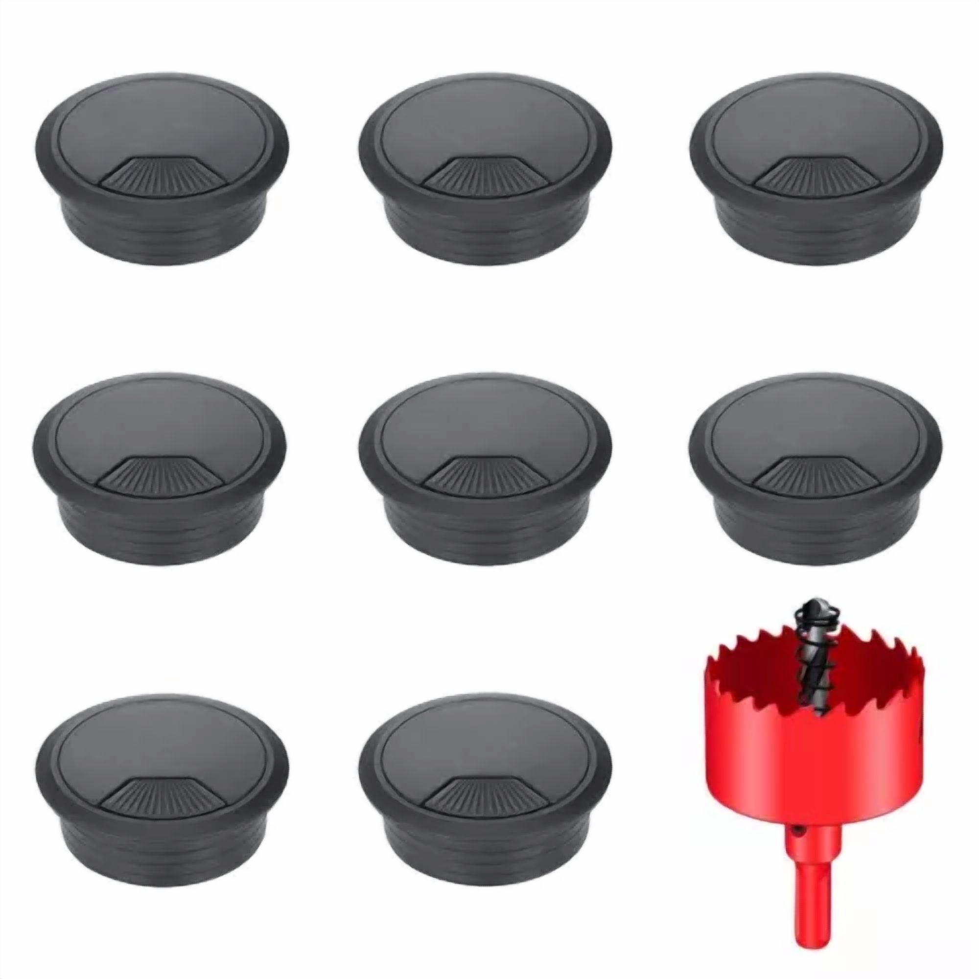 CRESTIN- 8Pcs Desk Grommet 2 Inch (50Mm),Black Desk Cord Hole Covers With Hole Saw