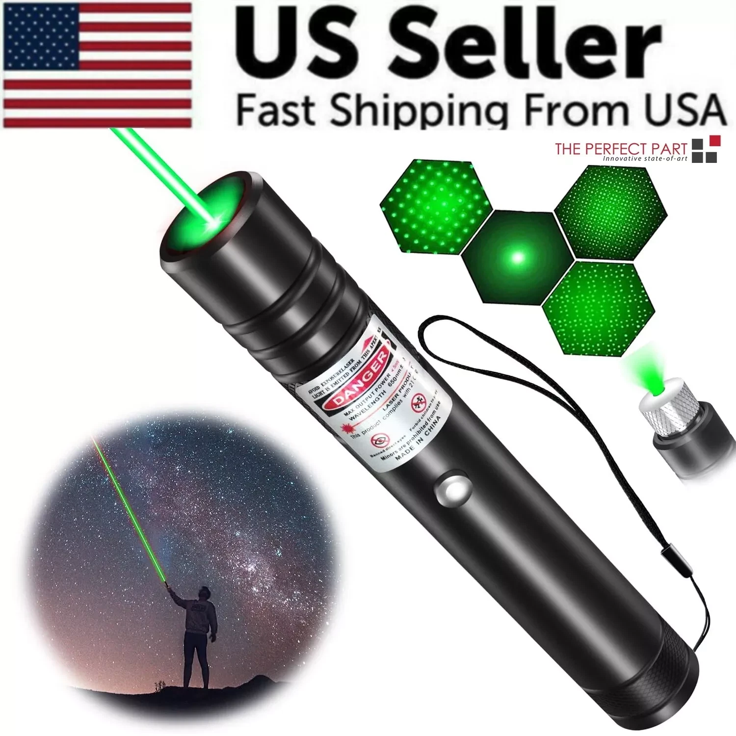 CRESTIN- 900Miles Rechargeable Lazer Green Laser Pointer Pen Astronomy Visible Beam Light