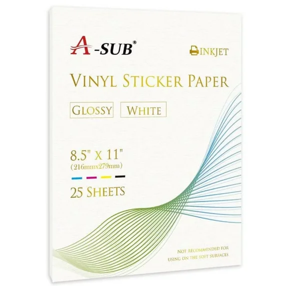 CRESTIN- A-Sub Printable Vinyl Glossy Sticker Paper For Inkjet Printer Cricut 25 Sheets