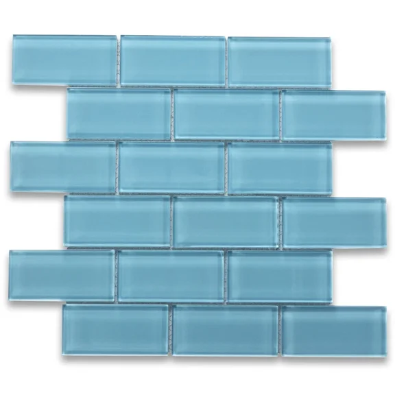 CRESTIN- A64004 Glass Mosaic Tile Country Blue 2X4 Subway Tile Kitchen Backsplash
