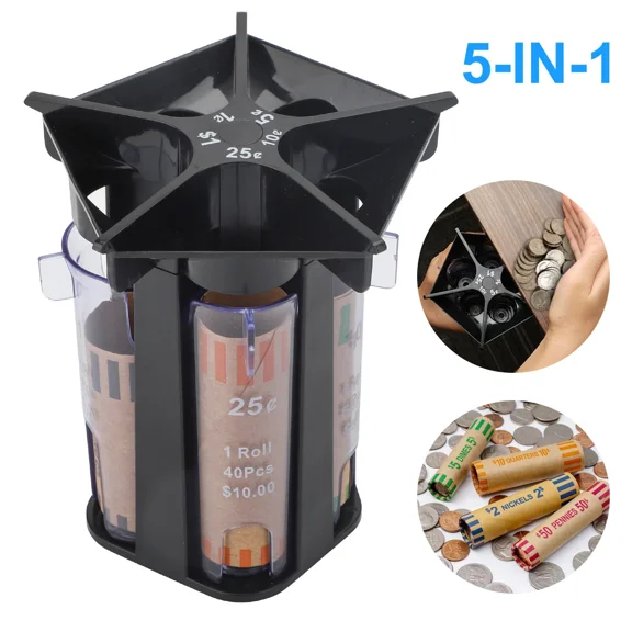 CRESTIN- Accurate Coin Counter Sorter Tube Creative 5-In-1 Clear Change Counting Machine
