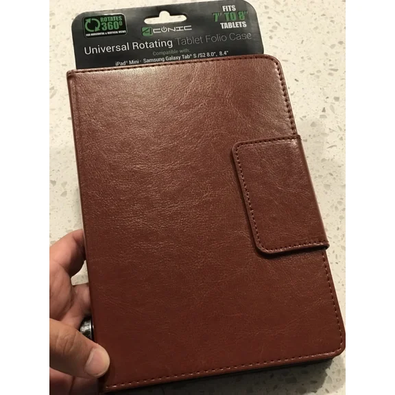 CRESTIN- Aconic Universal Rotating Tablet Folio Case Fits 7" To 8" Tablets (Brown)