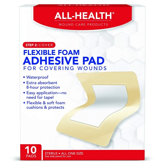 CRESTIN- All Health Flexible Foam Adhesive Pad, 10 Pads, 3.5 In X 4.5 In, 8 Hour
