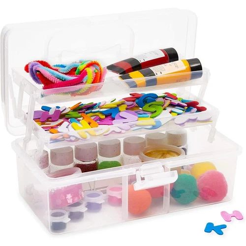 CRESTIN- Art & Craft Storage Box With Handle, Plastic Sewing Organizer With 2 Trays