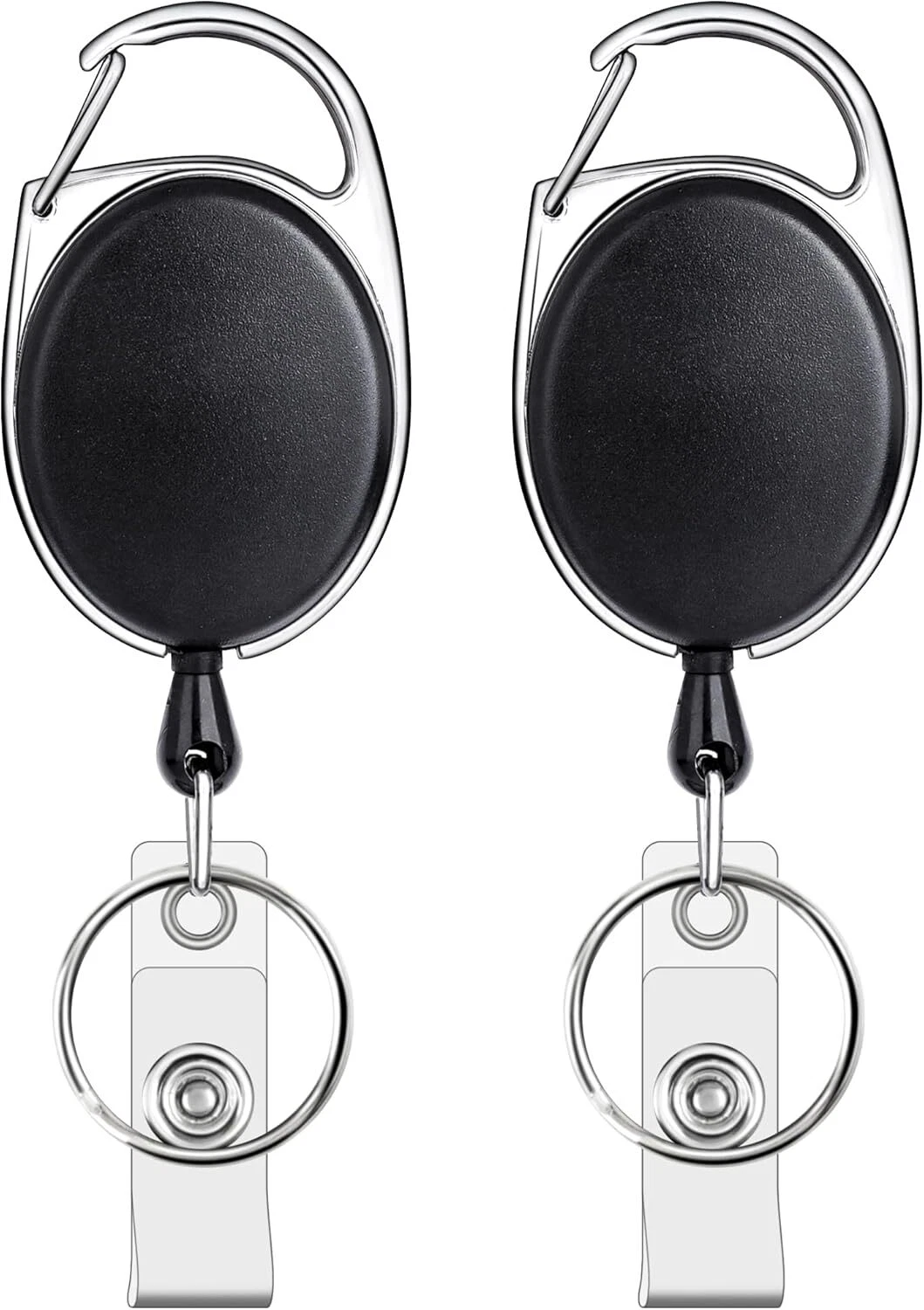 CRESTIN- Badge Reel, 2 Pack Retractable Badge Holders With Carabiner Belt Clip And Key Ri
